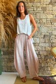 Sundaze Cheesecloth Chalk Stripe Classic Barrel Pant Rose